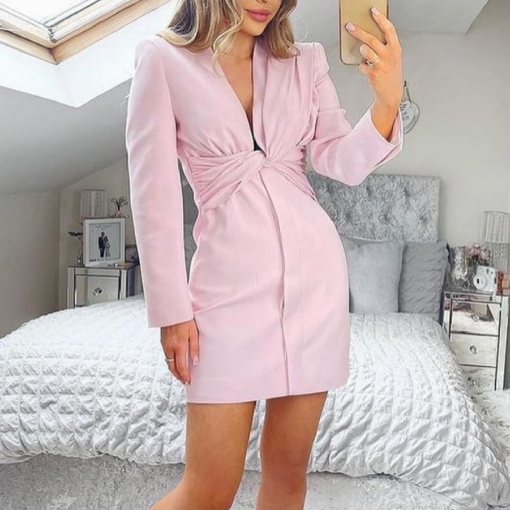 Zara V-neck draped front pink mini dress